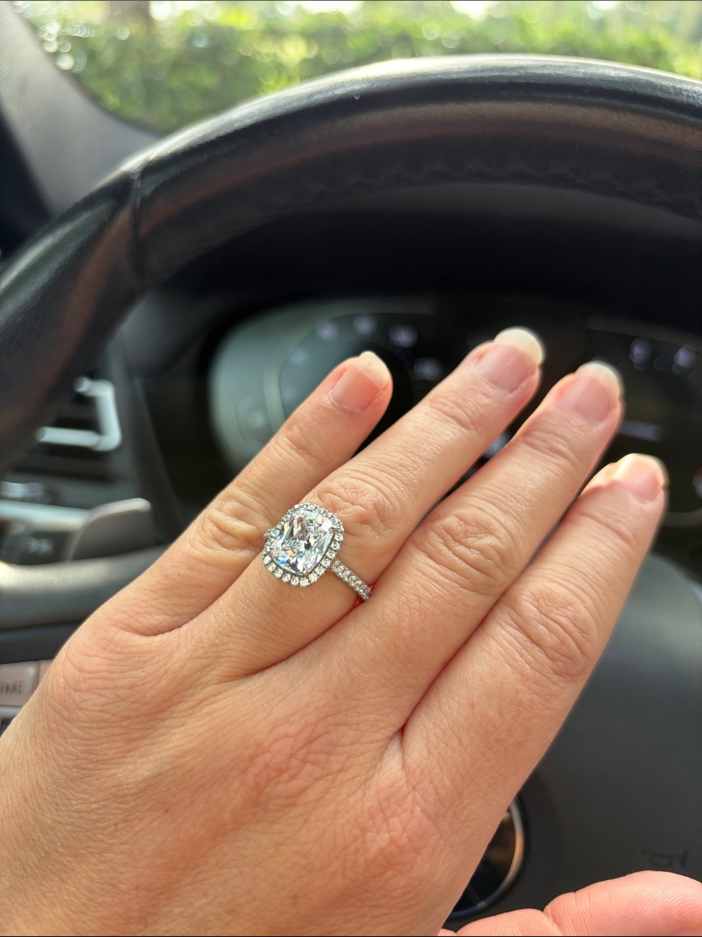 Sterling Silver Halo Engagement Ring with Clear Stones - White - Picture 2 of 3